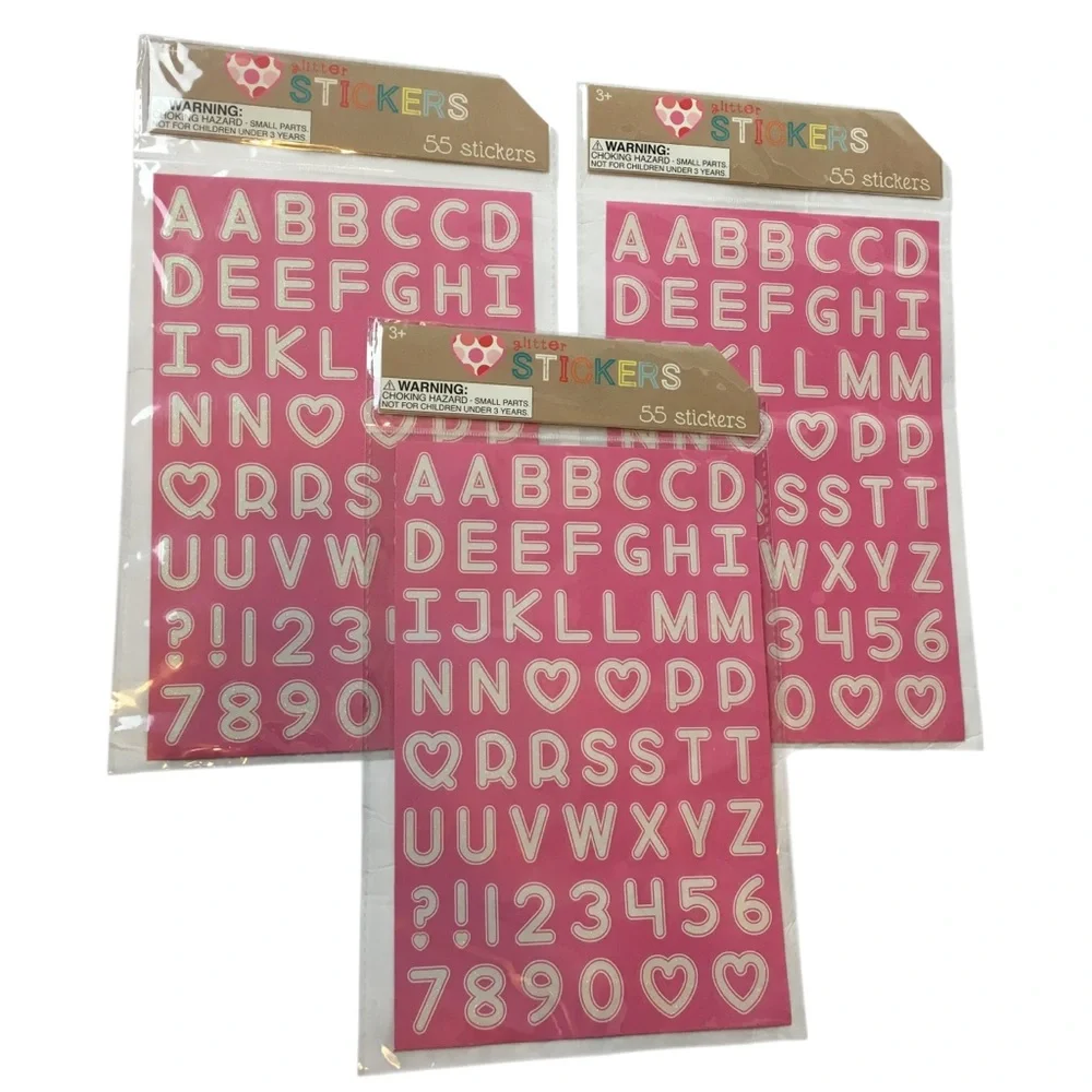 Alphabet Number Glitter Stickers Pink White 3 Sheets 165 Total School Craft NEW